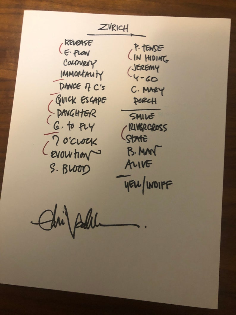 Eddie Vedder 2022 Zurich Signed Reprint Handwritten Setlist Etsy