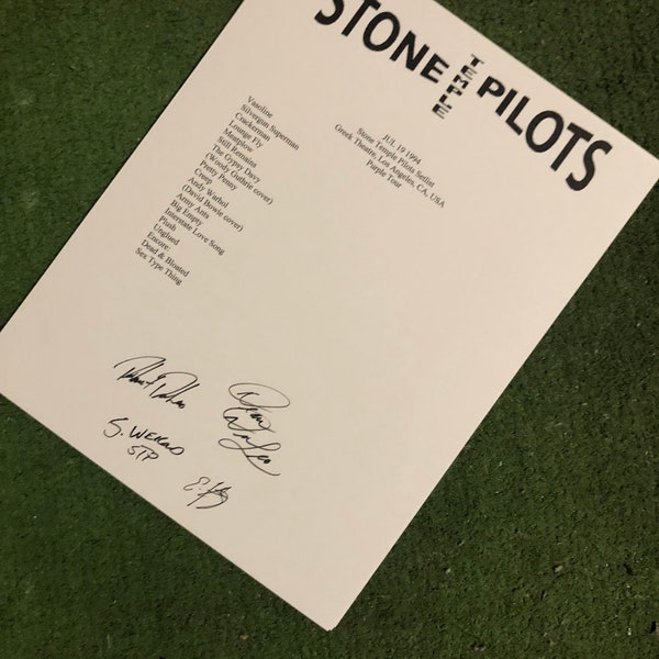Stone Temple Piloten signiert Setlist mit Nachdruck Scott Weiland Signatur X4 Autos