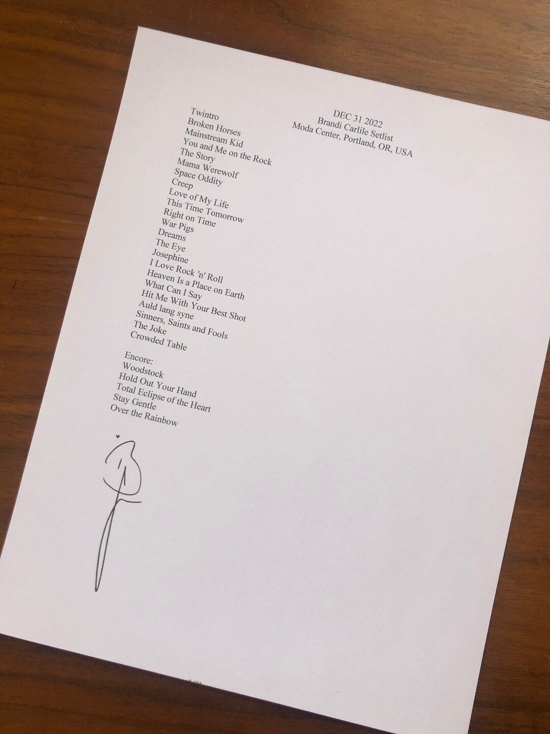 Brandi Carlile Signed Setlist Reprint From New Years Eve Show 2022 Etsy