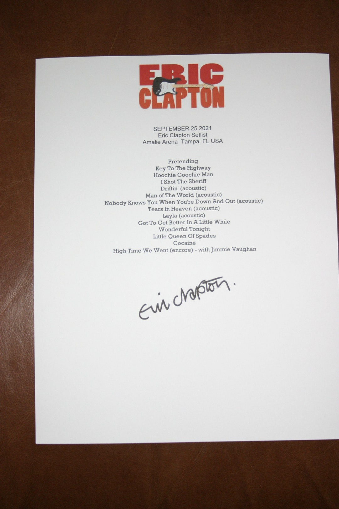 Eric Clapton Signed Reprint Setlist From 2021 Tour Etsy