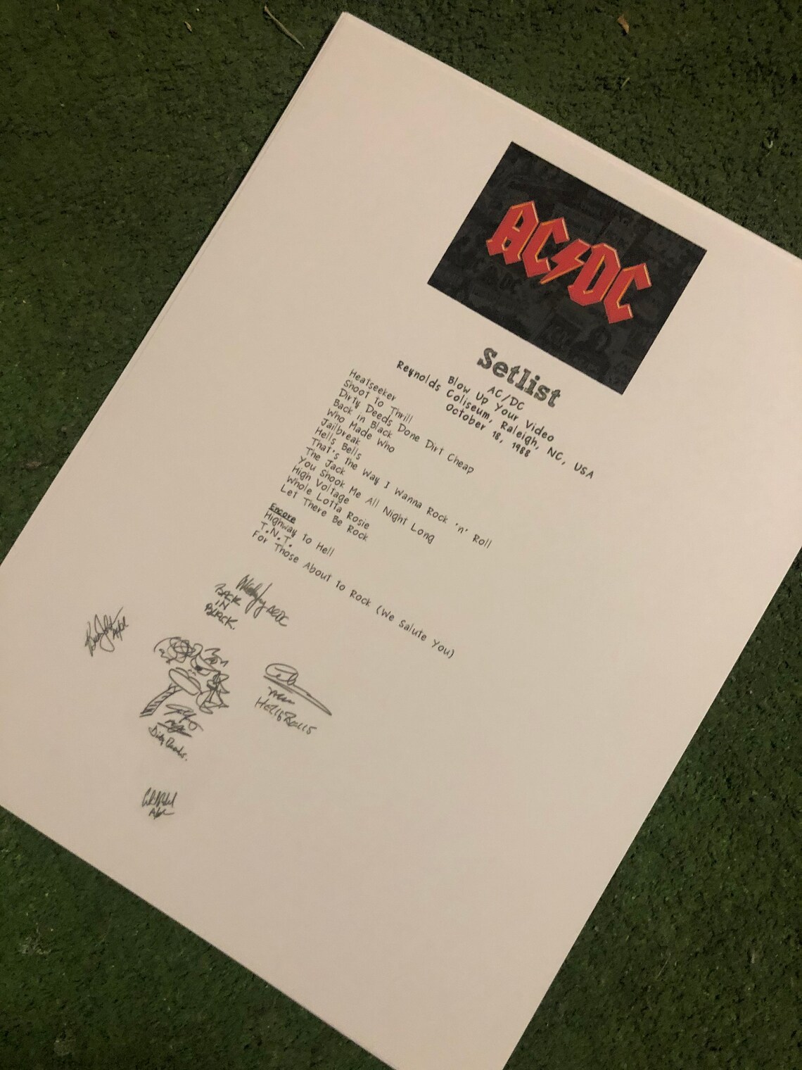 AC/DC Setlist Signed Angus Young Brian Johnson X5 Autos 1988 Etsy