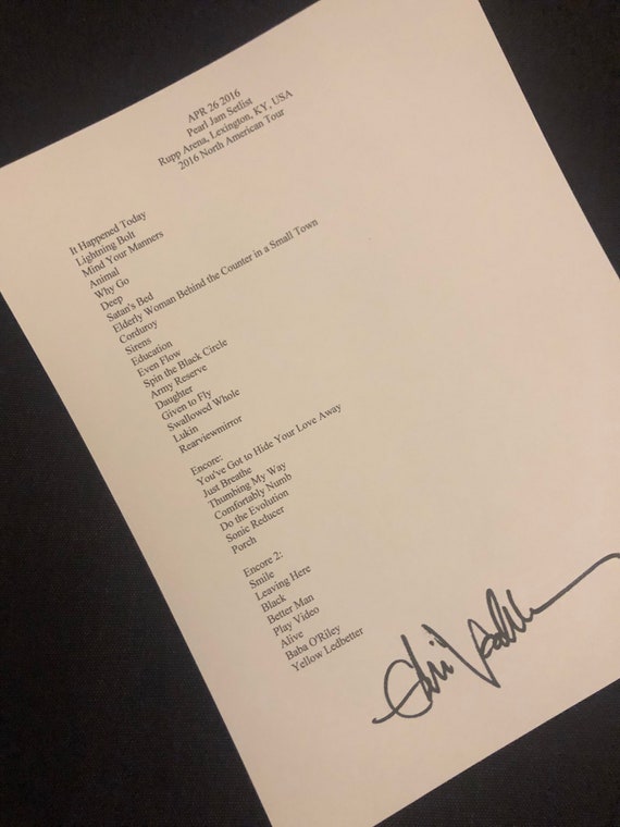 Pearl Jam Setlist Signed Eddie Vedder April 26 2016 Tour Auto - Etsy