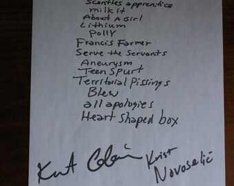 Kurt Cobain Autographed set list reprint with Krist Novselic too