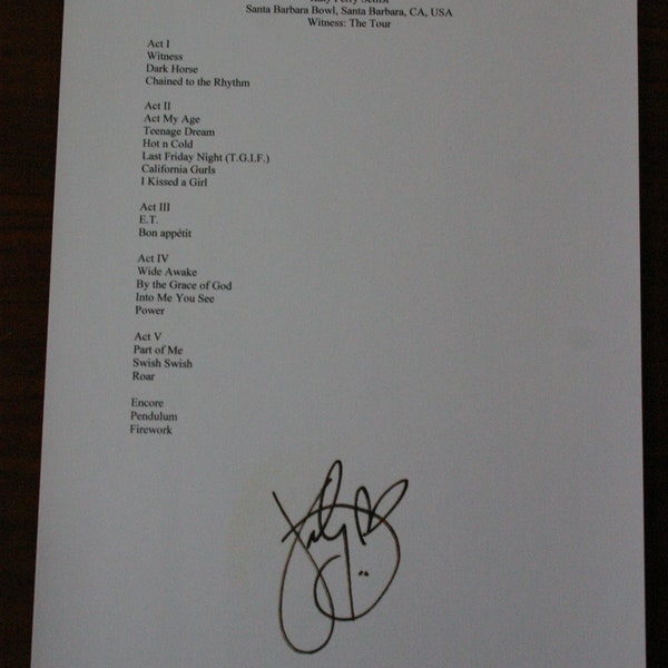 Katy Perry setlist singed reproduction 2018 original auto reprint