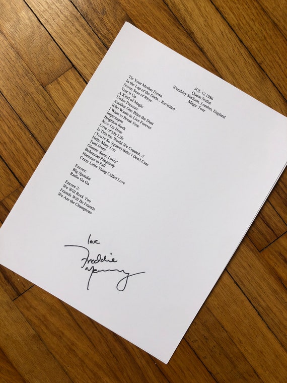 Freddie Mercury Signed Reprint Setlist Queen From 1986 Magic Etsy