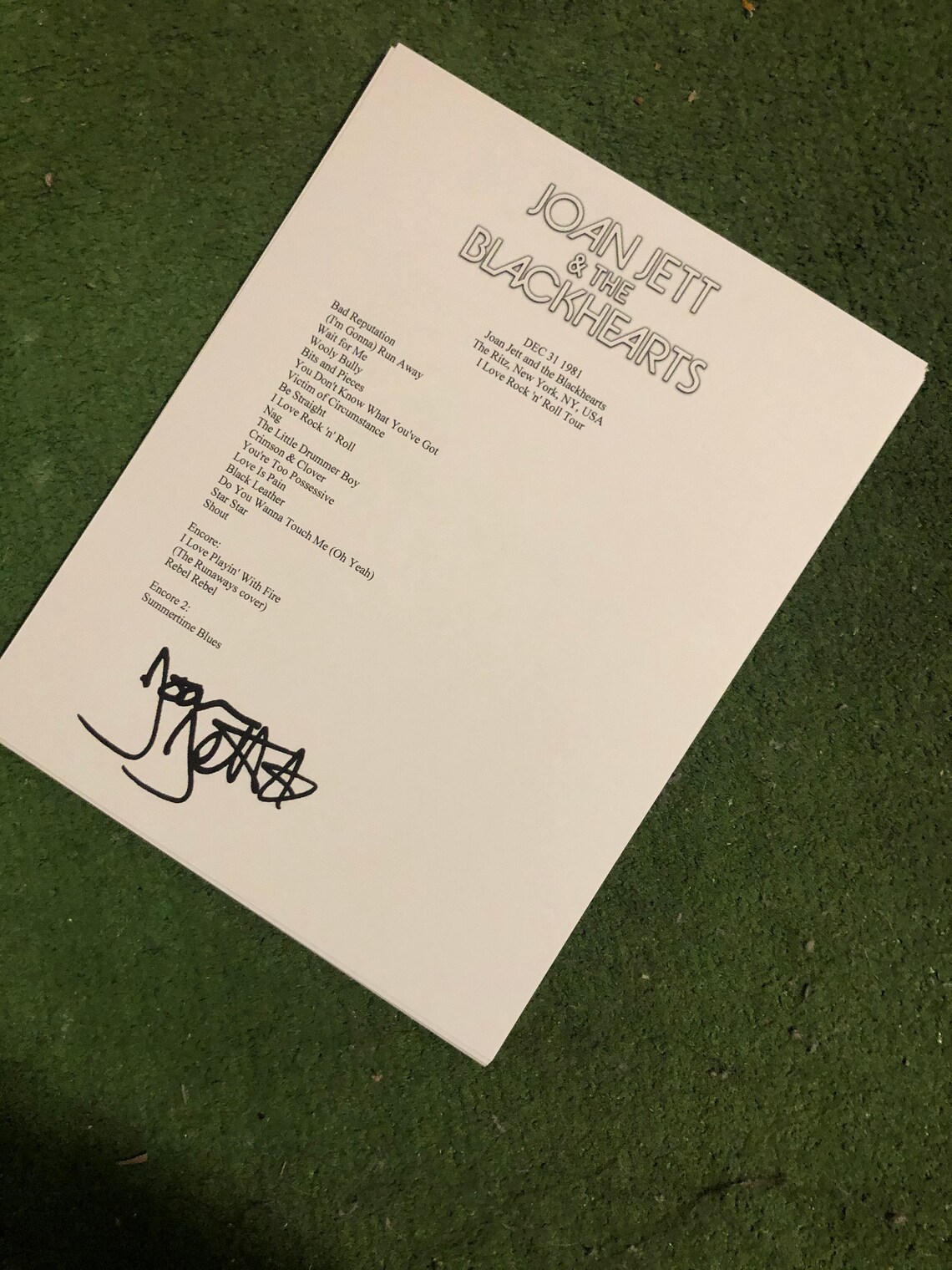 Joan Jett and the Blackhearts Signed Setlist With Autograph Etsy