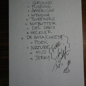 Les Claypool original set list with autograph Reprint