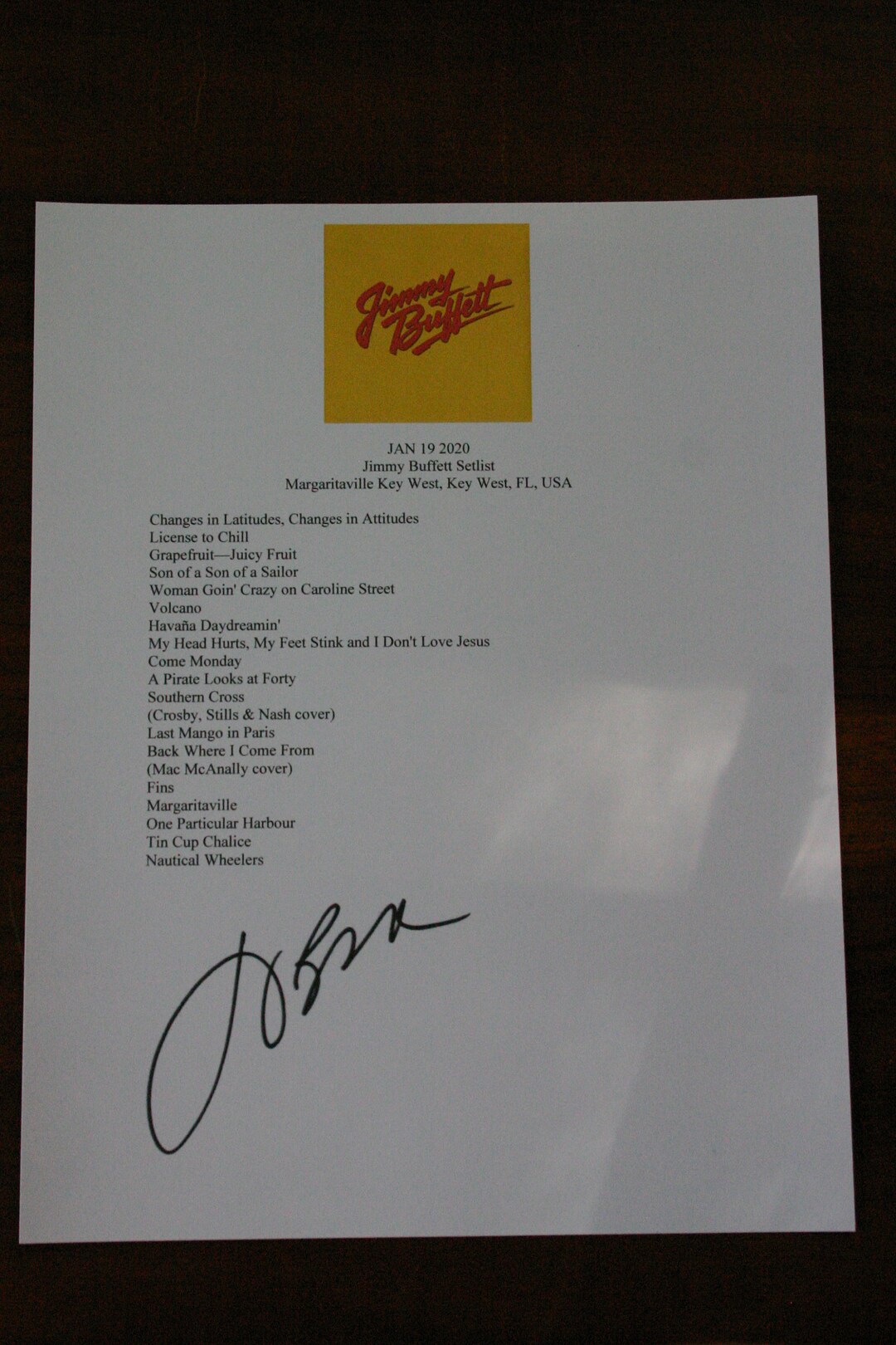 Jimmy Buffett Signed Reprint Setlist From 2020 Margaritaville Etsy