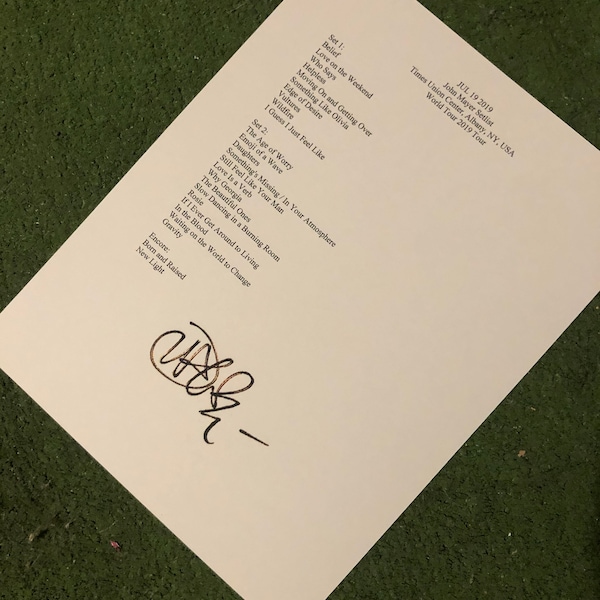 John Mayer signed setlist from July 19,2019 Albany NY auto reprint