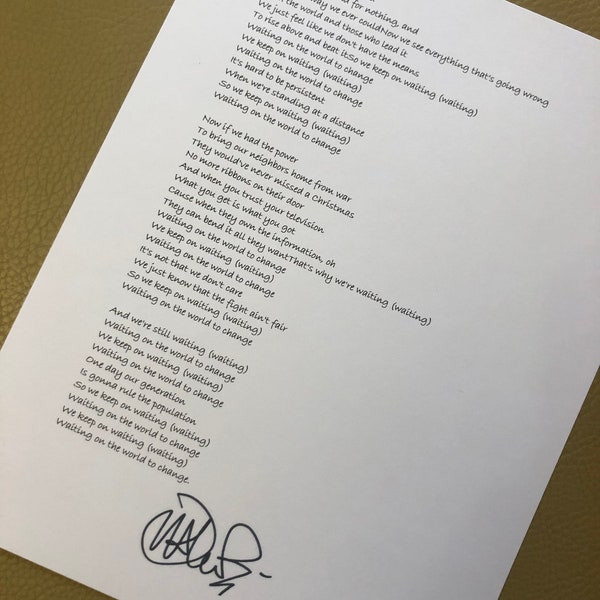 John Mayer signed Waiting on the World to Change lyrics reprint