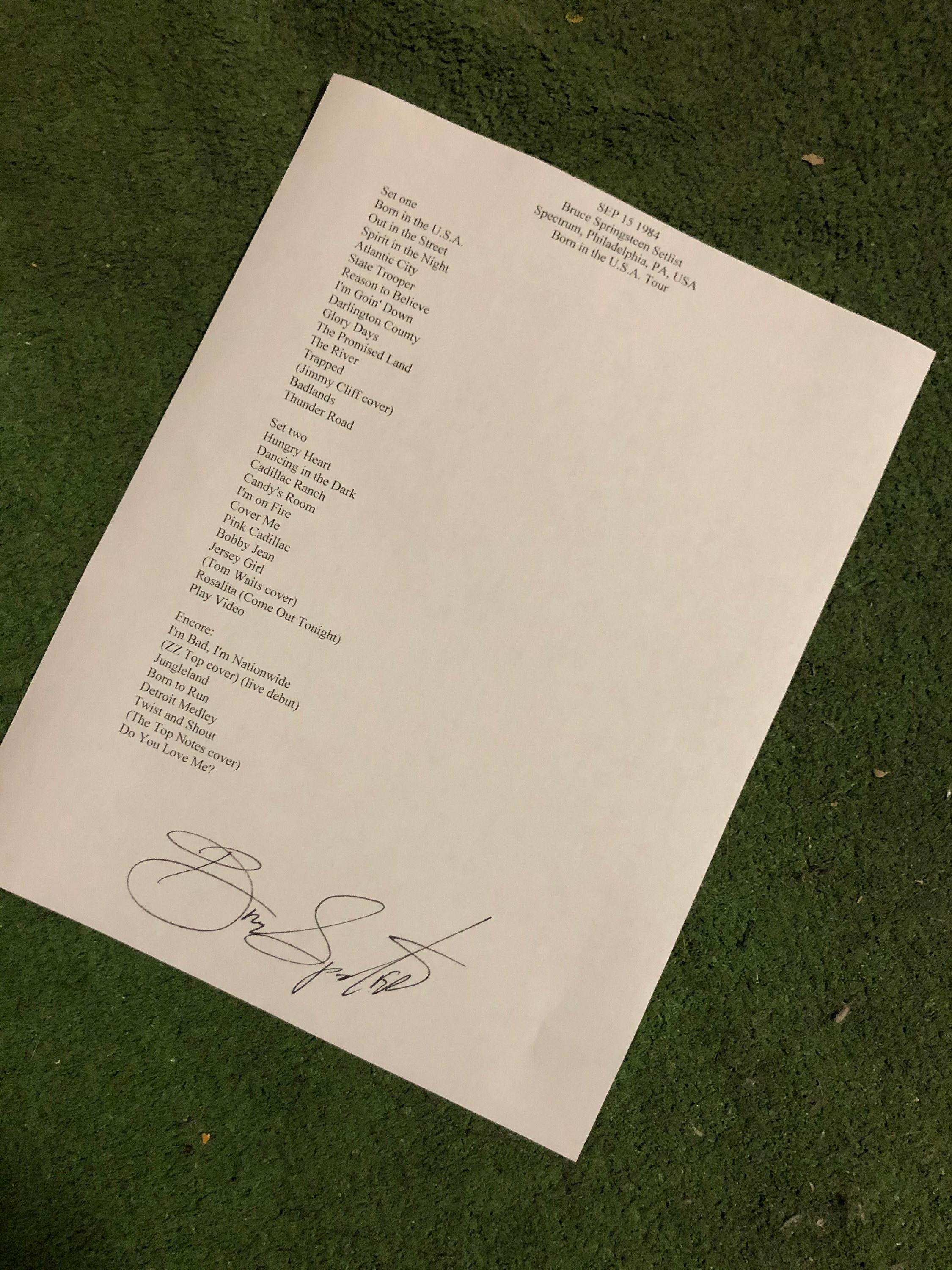 Bruce Springsteen Signed Setlist Reprint From 1984 - Etsy Denmark