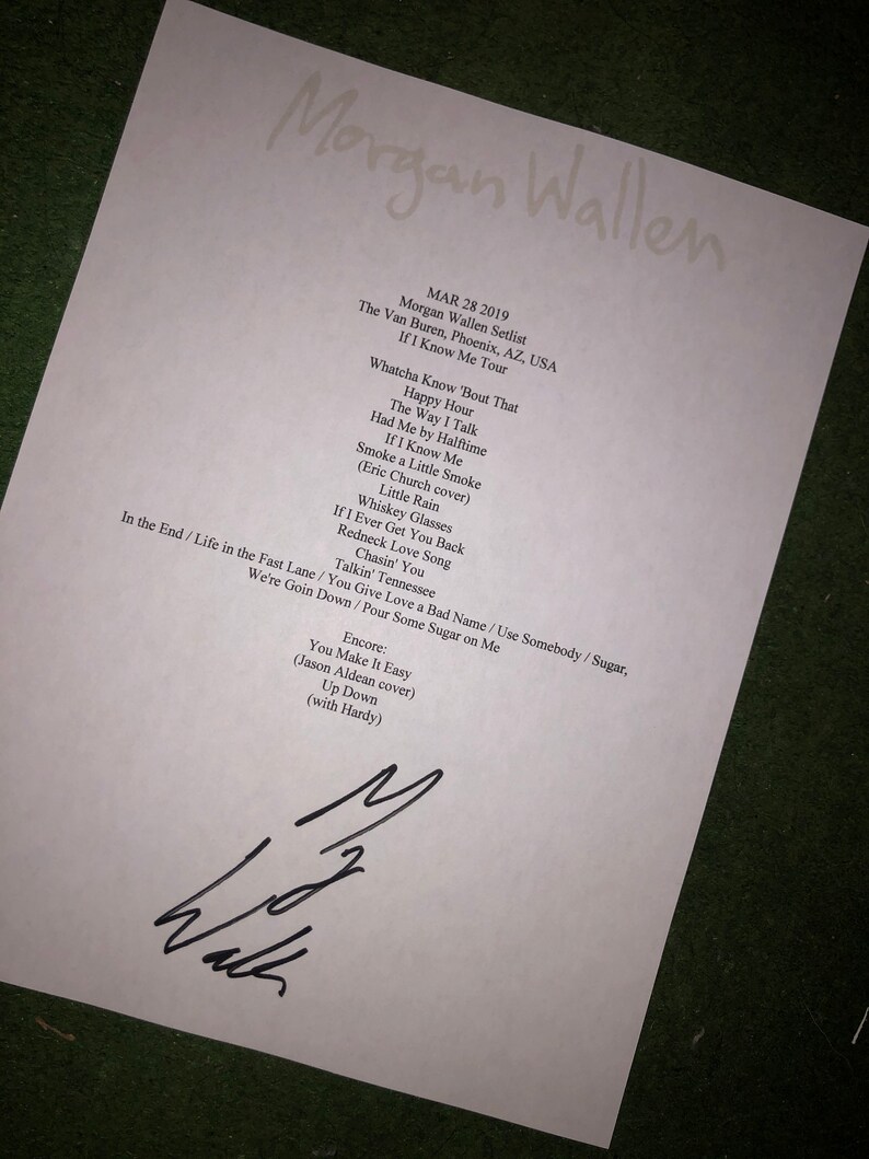 Wallen setlist Phoenix 2019 autographed reprint setlist Etsy