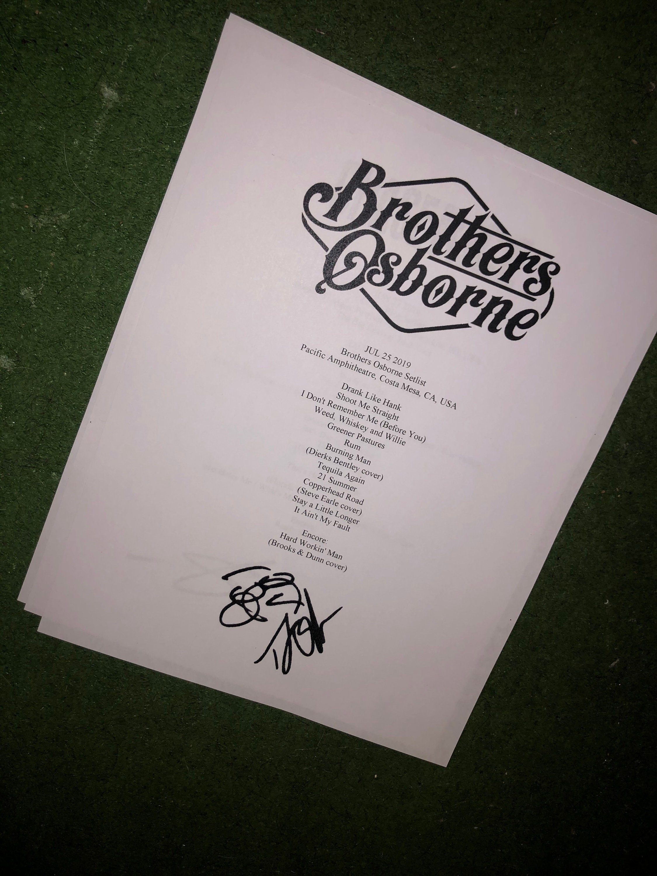 Brothers Osborne Signed Setlist 2019 Tour Reprint Setlist Etsy