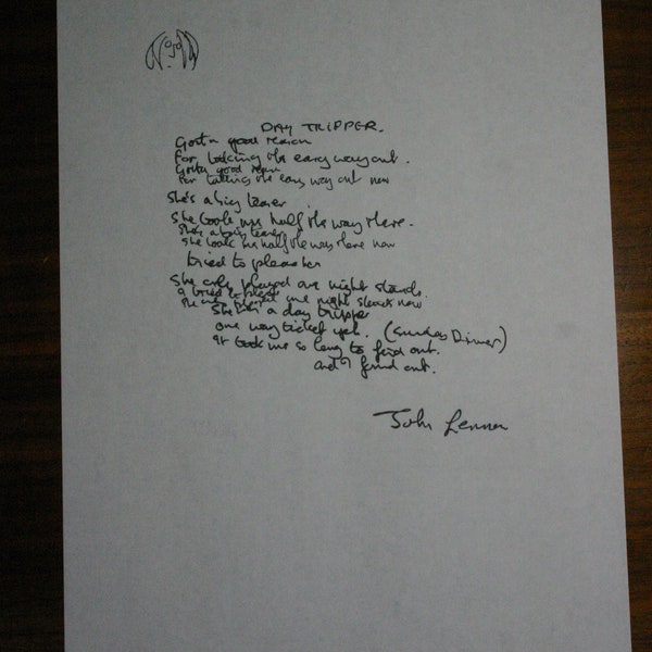 Day Tripper by John Lennon with autograph Reprint