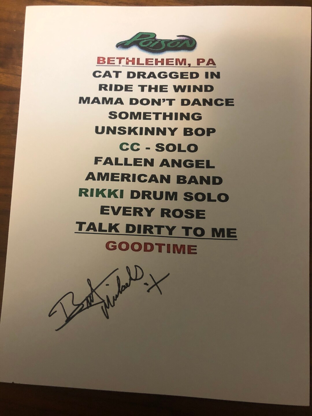 Poison Signed Reprint Setlist Bethlehem. PA Bret Michaels Autograph Etsy