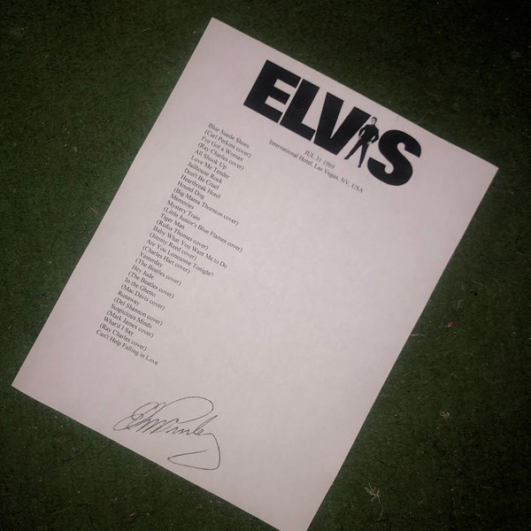 Elvis Presley signed setlist reprint from Las Vegas 1969