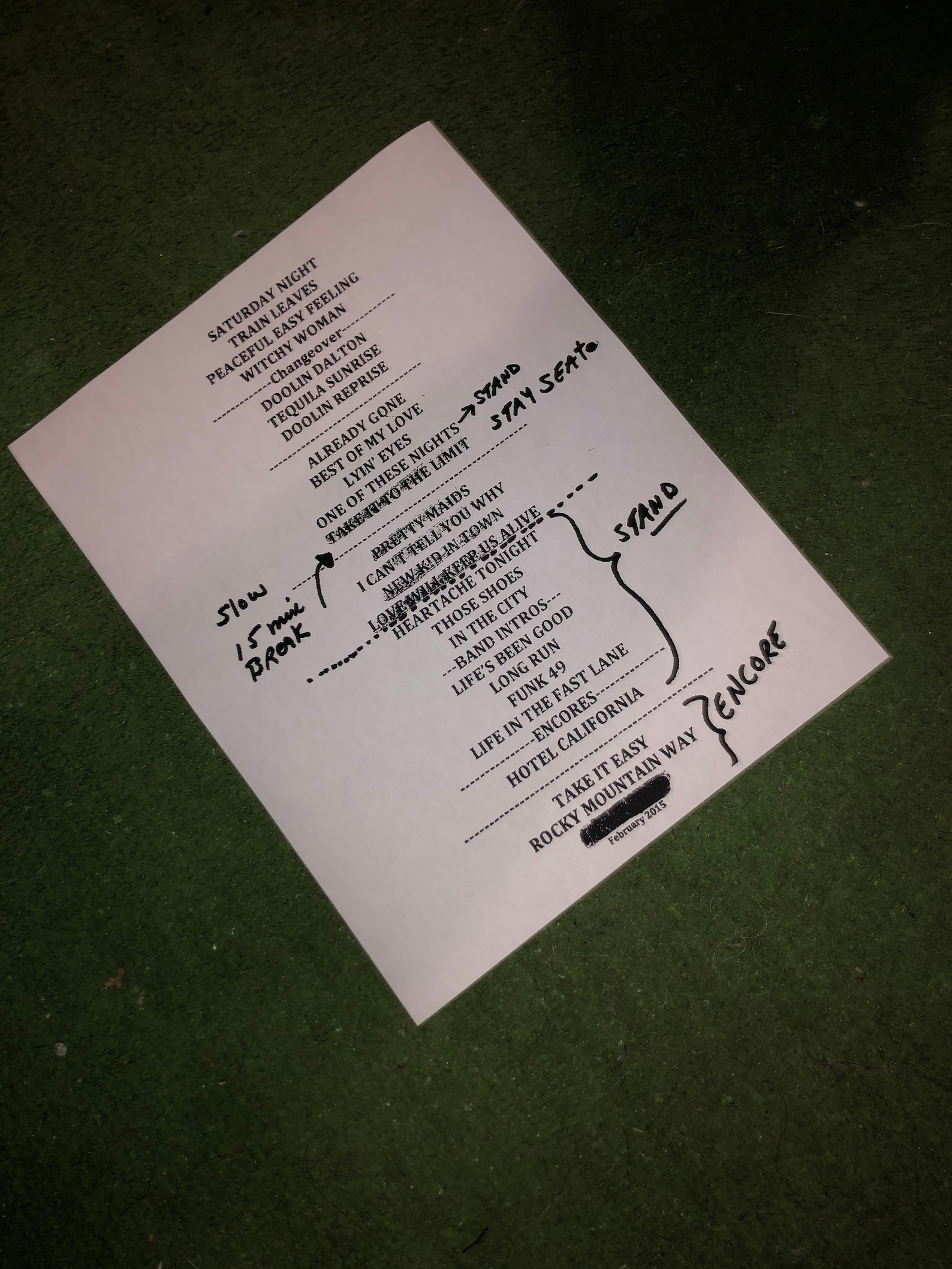 Eagles February 2015 Signed Setlist Reproduction Etsy