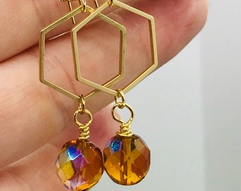 Hexagons and Honey Drops Earrings with Kidney Wire