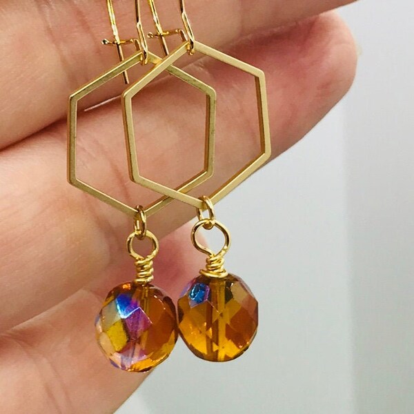 Hexagons and Honey Drops Earrings with Kidney Wire