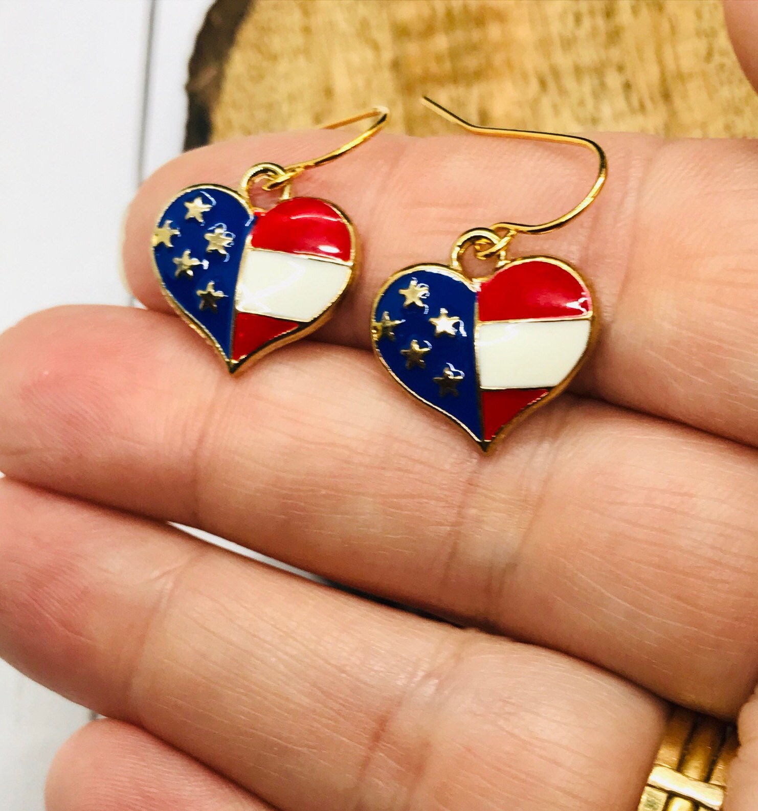 Patriotic 4th of July Flag Earrings Red, White and Blue Enamel With Stainless Steel Earwires 