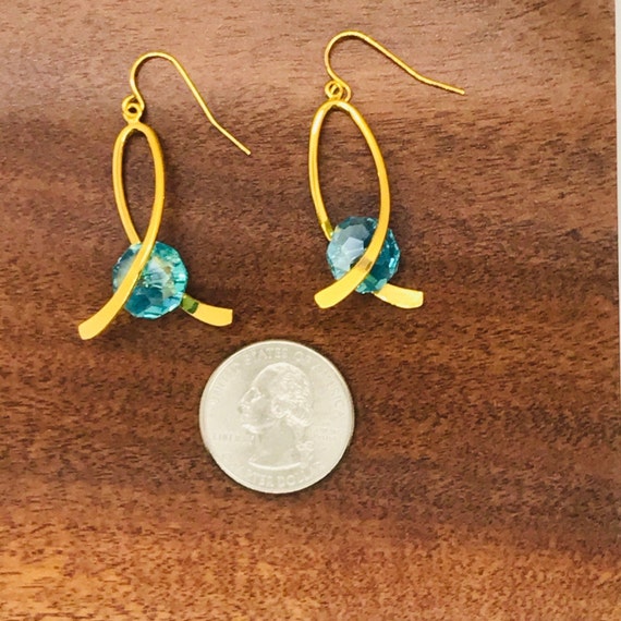 Boucles D'oreilles Clip Strass Doré, Perle Turquoise Et Verre Facetté Bleu - Modèle EH6 - Neuf Sans Emballage