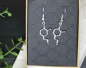 Dopamine Molecule Earrings in Silver Finish