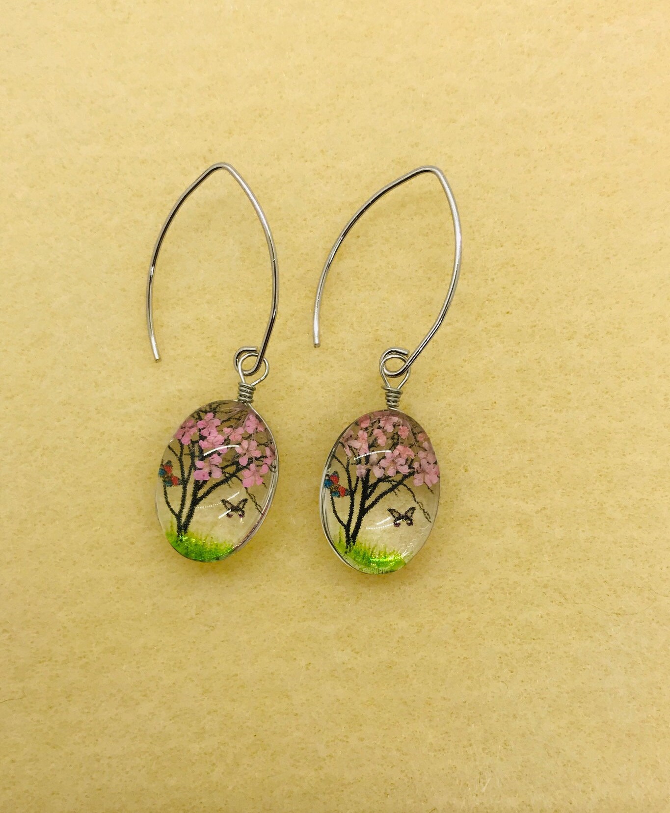 Cherry Blossom Earrings With Butterflies Resin Etsy