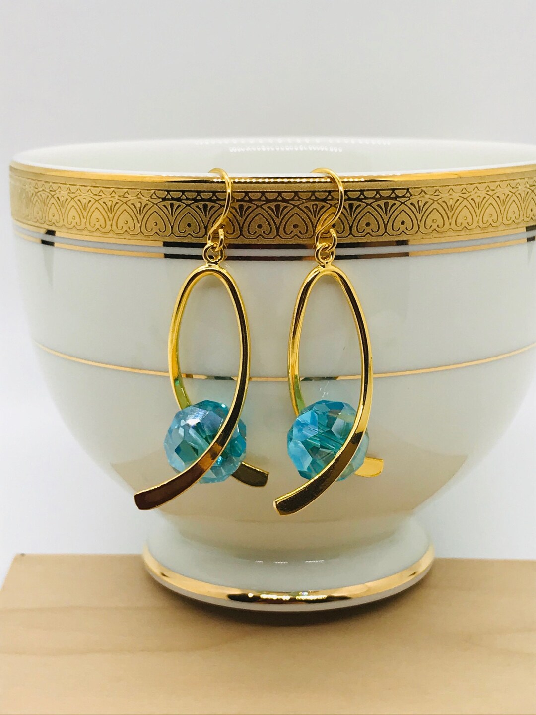 Boucles D'oreilles Clip Strass Doré, Perle Turquoise Et Verre Facetté Bleu - Modèle EH6 - Neuf Sans Emballage