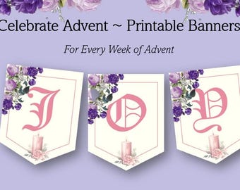Printable Advent Banners | 4-Week Catholic Set | Liturgical Living Home Decor