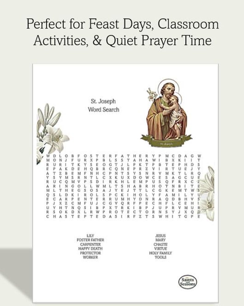 Catholic Saints Word Search Pack Printable Saint Activities for Kids ...