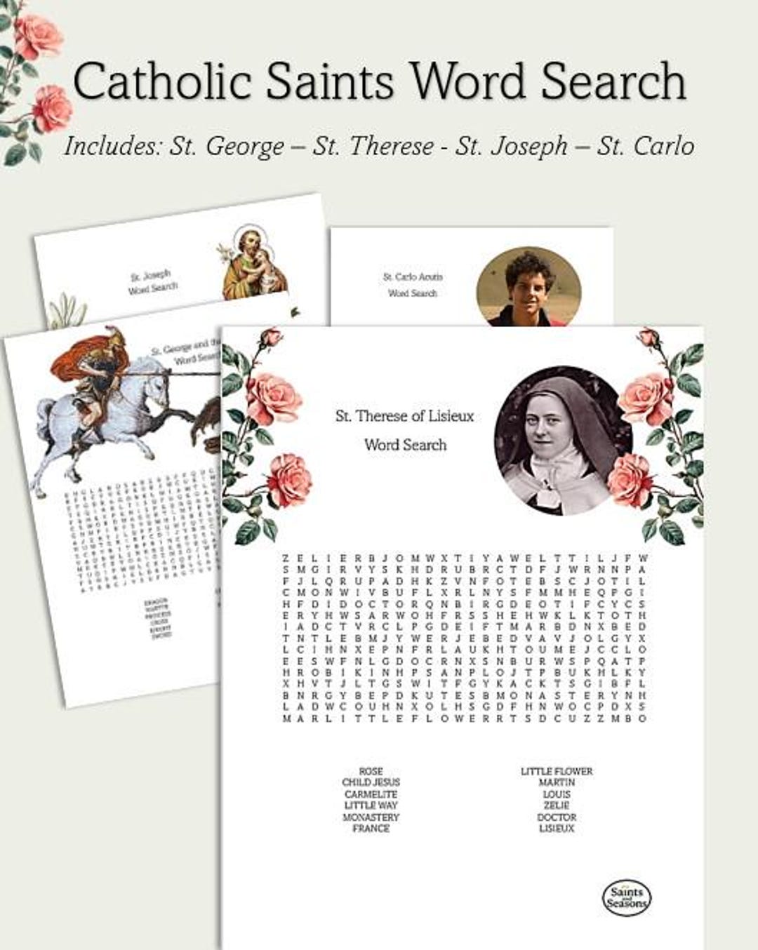 Catholic Saints Word Search Pack Printable Saint Activities for Kids ...