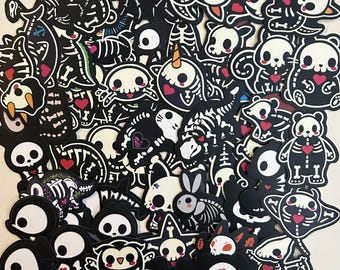 Animal Skeleton Stickers: Black & White Decals for Journals