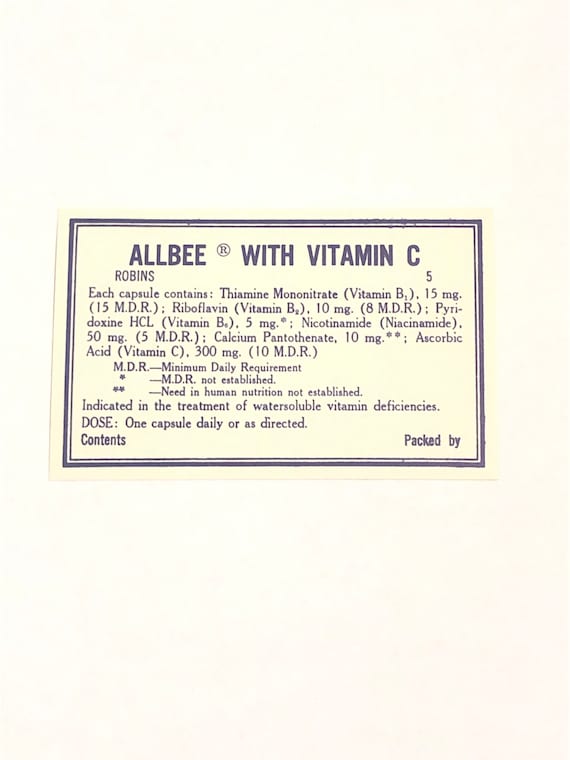 Allbee With Vitamin C Pharmacy Label Pharmacy Labels Etsy