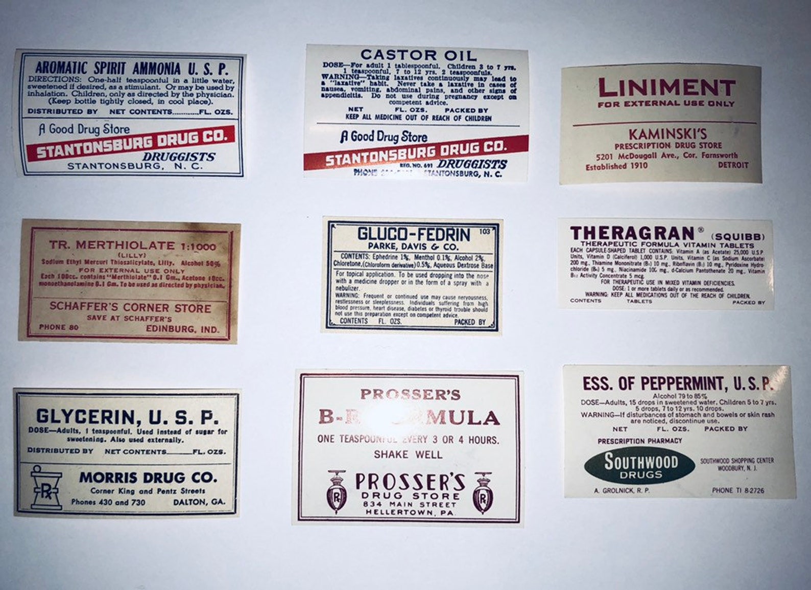Pharmacy Labels Glycerin Theragran Castor Oil | Etsy