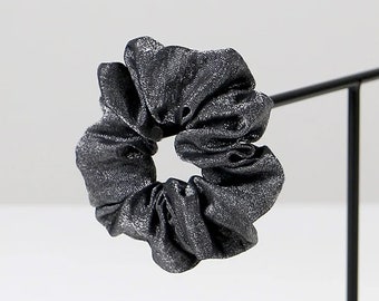 Metallic gray scrunchie, hand made hair tie, hair accessory