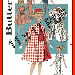 11-1/2" Teen Girl Doll Clothes Pattern Butterick 9993 Vtg 1960 PDF 11 x 17 Sewing Craft