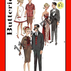 11-1/2" Teen Girl Doll 12" Boyfriend Doll Clothes Pattern Butterick 2519 Vtg 1963 PDF 11 x 17 Sewing Craft