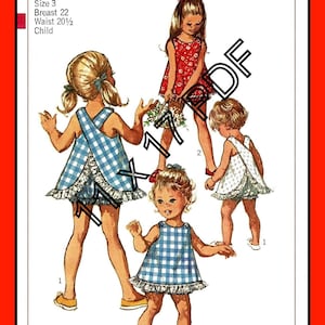 Girls Sleeveless TOP and BLOOMERS Toddler Child Size 3 Simplicity 8165 Vtg 1969 Sewing Pattern 11 x 17 PDF