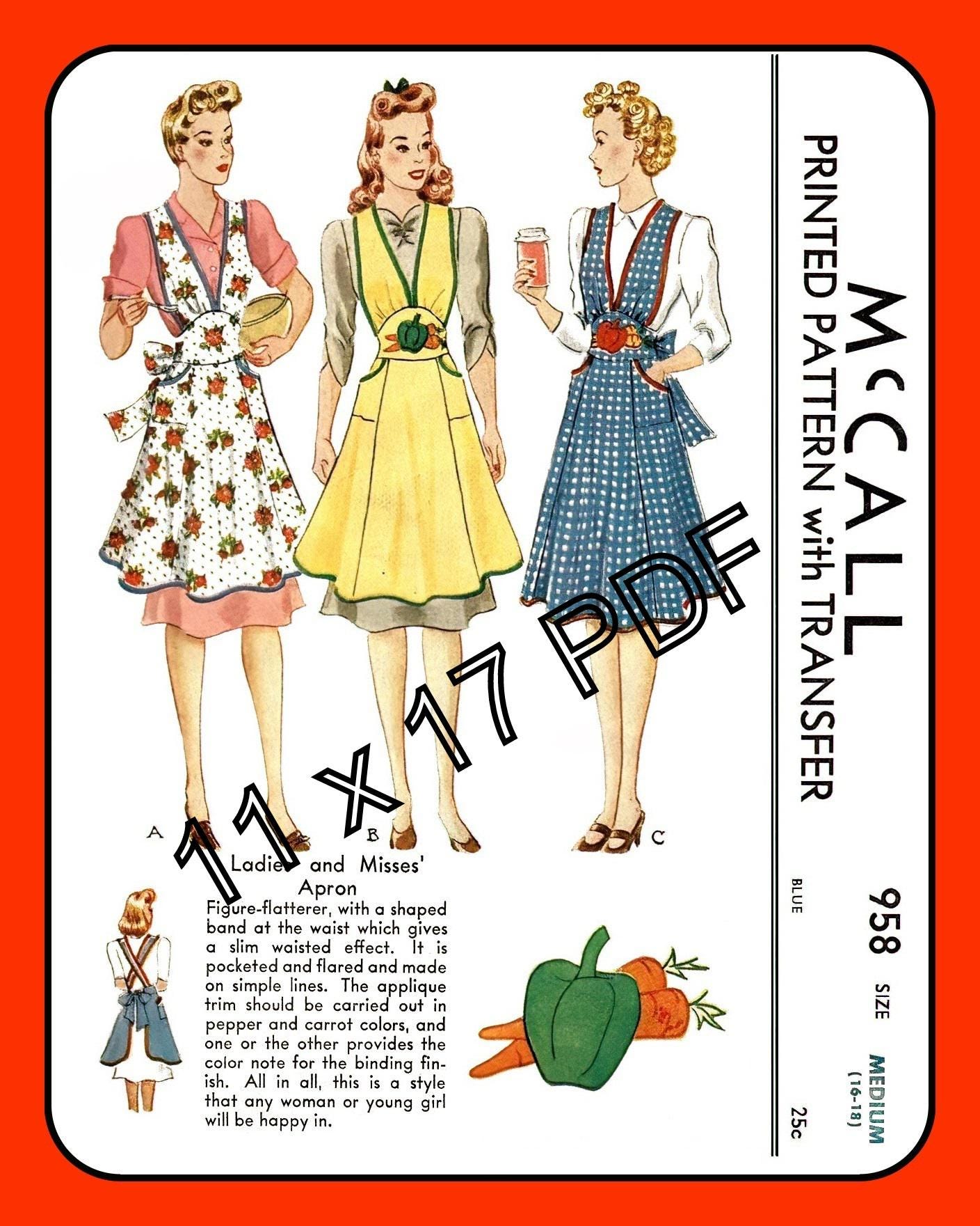 Vintage 1942 Apron Sewing Pattern: Fitted W Applique Mccall 958 (11 X ...