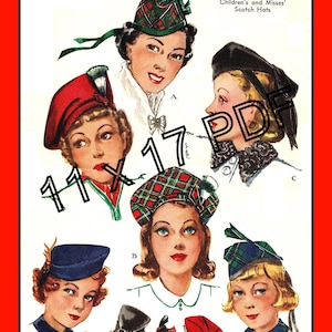 Vintage 1939 Scotch Beret & Hat Pattern: McCall 741 Misses/Girls (11 x 17 PDF)