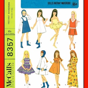 9&quot; Doll Fashion Clothes for Skip Little Sister Doll McCall&#39;s 8357 Vintage 1966 PDF 11 x 17 Craft Sewing Pattern