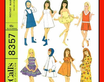 9" Doll Fashion Clothes McCall's 8357 Vintage 1966 PDF Craft Sewing Pattern