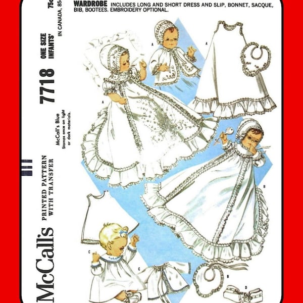 BABY Taufe Taufkleid Kleid Säugling McCall's 7718 Vintage 1965 Craft Schnittmuster PDF