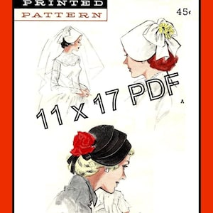 BRIDAL Headdress Pattern Short Veil BONNET Butterick 5701 Vintage 1951 11 x 17 PDF