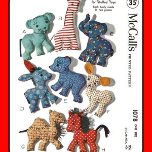 Eight Assorted Stuffed Animals Toys McCall's 1078 VTG 1943 Craft Sewing Pattern