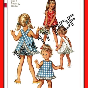 Girls Sleeveless TOP and BLOOMERS Toddler Child Size 1 Simplicity 8165 Vtg 1969 Sewing Pattern 11 x 17 PDF