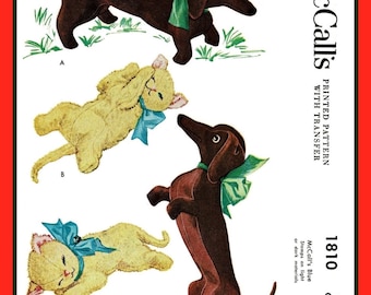 Dachshund Dog KITTEN Stuffed Animals McCall&#39;s 1810 Vtg 1953 11 x 17 PDF Sewing Pattern