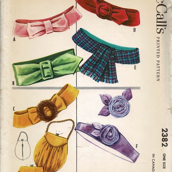 BELTS Evening Bag ACCESSORIES McCall's 2382 Vintage 1959 PDF Craft Sewing Pattern