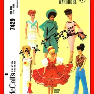 Vintage 1964 McCall's 7429 Doll Clothes Sewing Pattern ( 11 x 17 PDF)