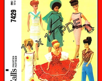 Patrón de costura para ropa de muñeca McCall's 7429, 1964 (PDF, 11 x 17)